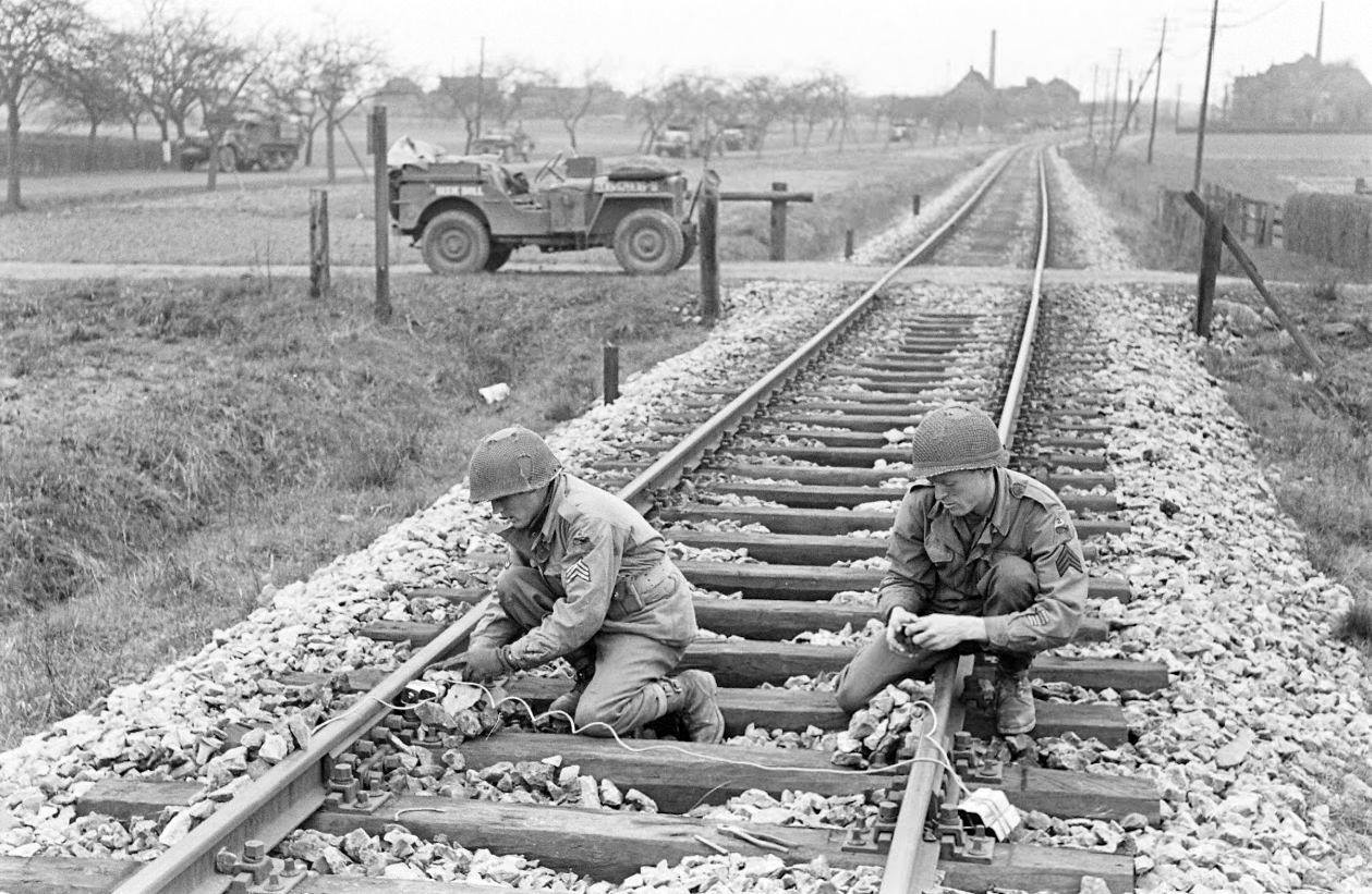 17th Engineers setting explosives on a railway line.
