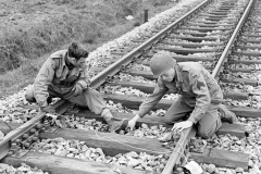 17th Engineers demolition team laying mines under an railway track