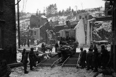 Bridge built over a small stream by the 17th Armored Engineer Battalion, on the outskirts of Houffalize Belgium, January 1944