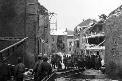 Bridge built overstream by the17thAEB on the outskirts of Houffalize to allow vehicles enter the towm, Belgium, January 1944