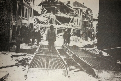 Bridge builtstream by the 17th on the outskirts of Houffalize to allow vehicles enter the towm, Belgium, January 1944