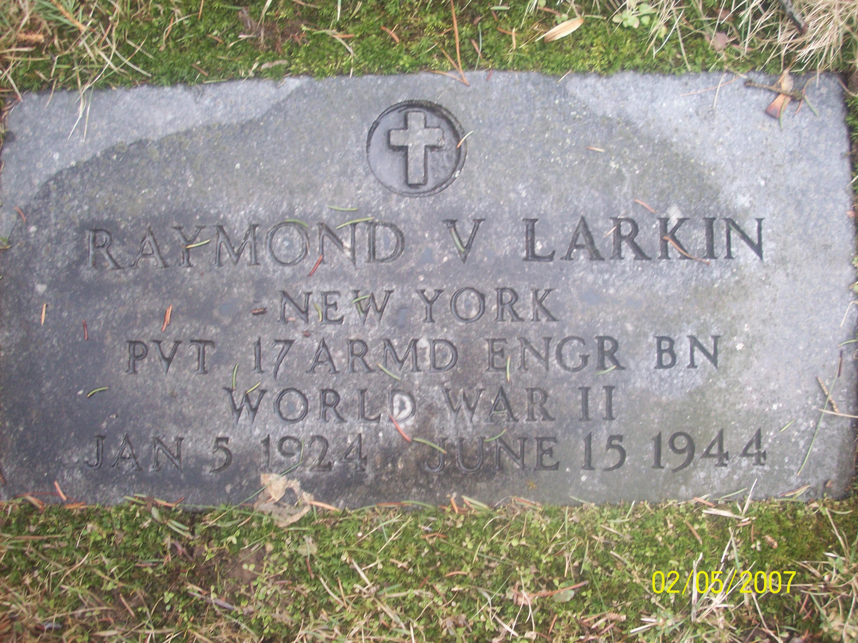 Headstone Raymond V. Larkin 6-15-1944 2