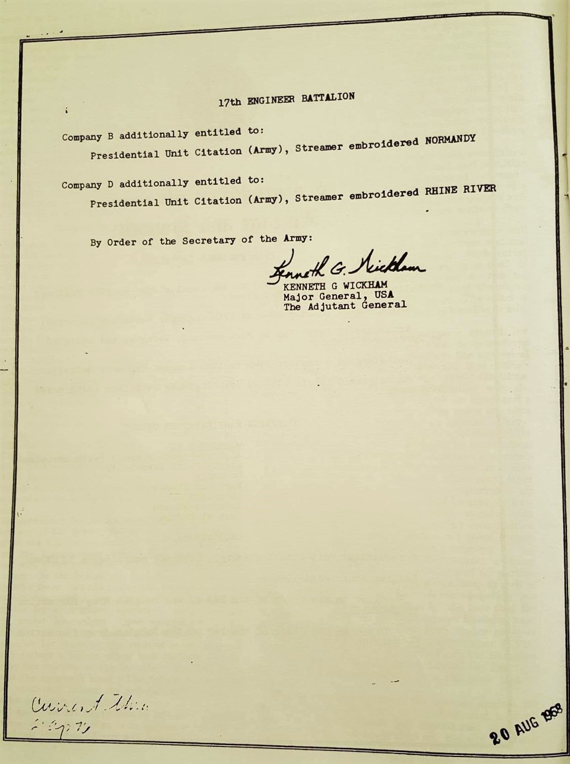 Linaege and Honors of the 17th Armored Engineer Battalion (source: Unit History of the 17th Armored Engineer Battalion)
