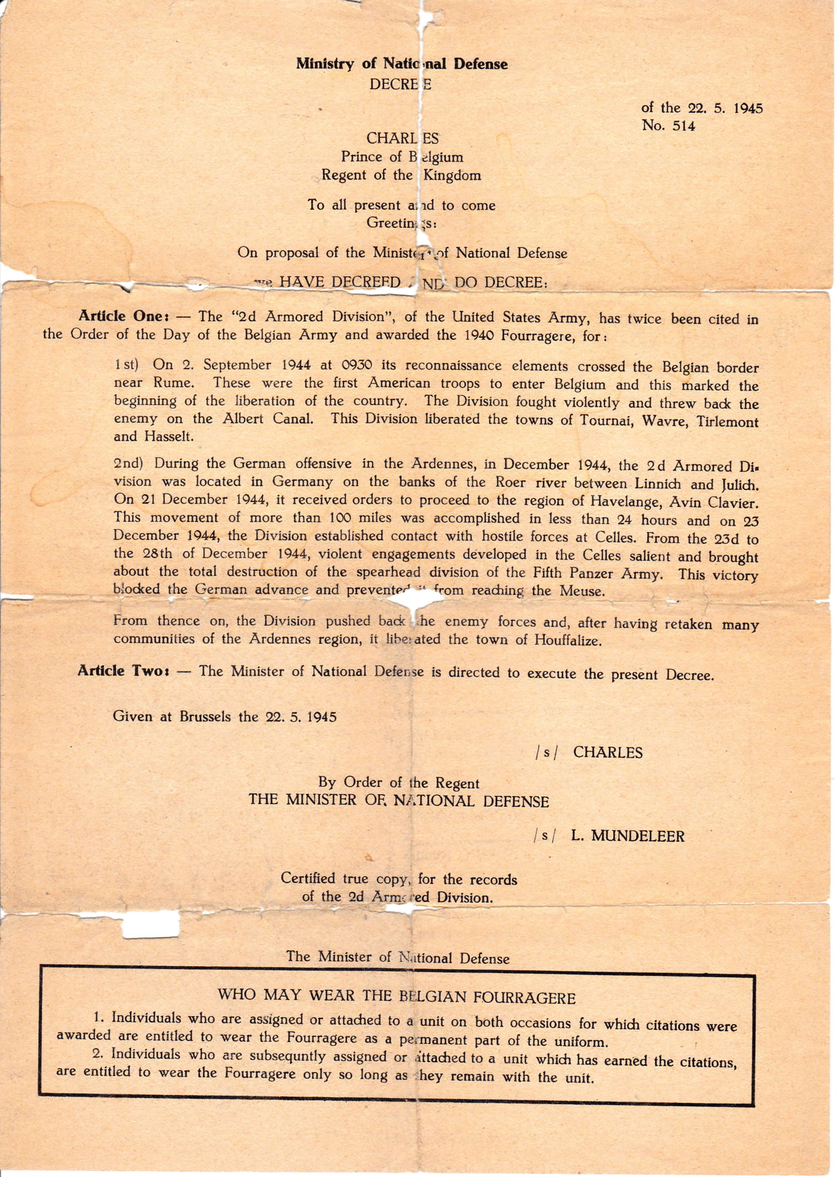 Gordon Ketchpaws copy of Belgian Fourragere Citation