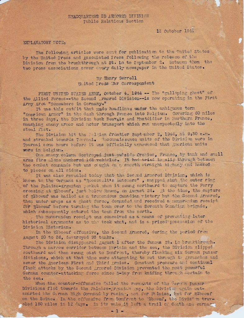 HQ 2nd AD 10/12/1944 page 1