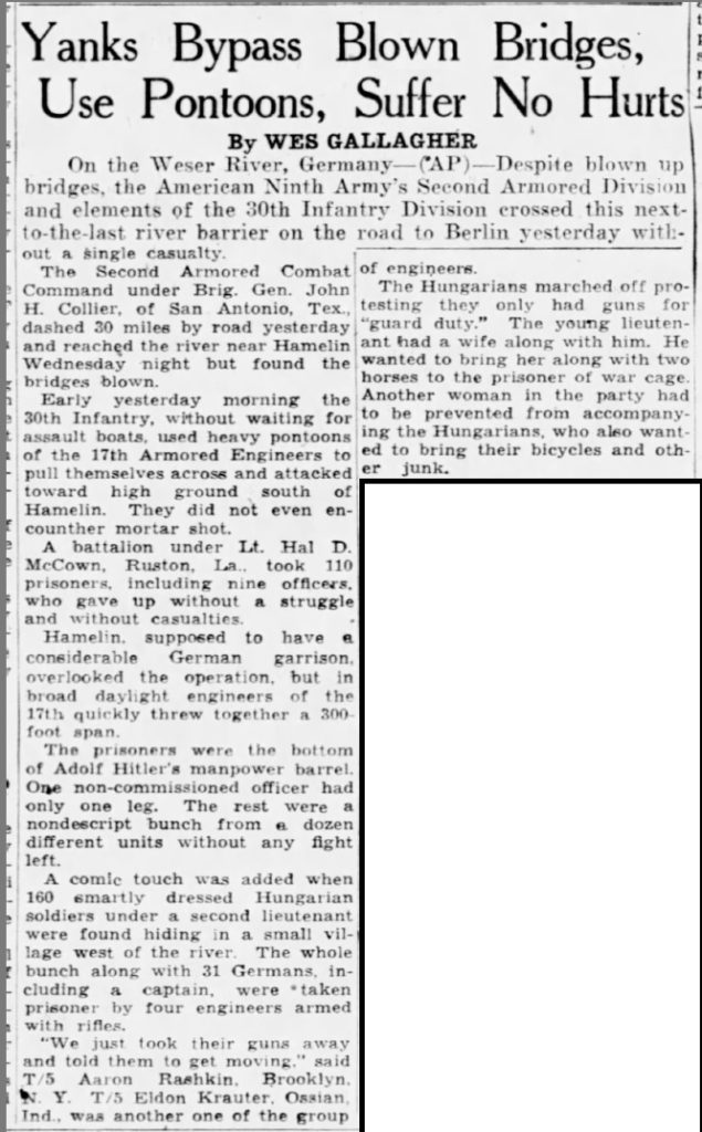 Democrat and Chronicle Rochester, Monroe, New York, United States of America 6 Apr 1945