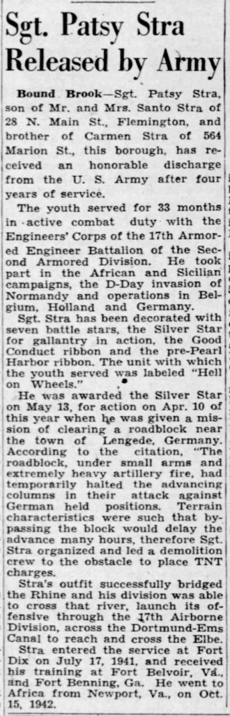 Sgt Patsy StraThe Courier-News (Bridgewater, Somerset, New Jersey, United States of America 6 Jul 1945, Fri