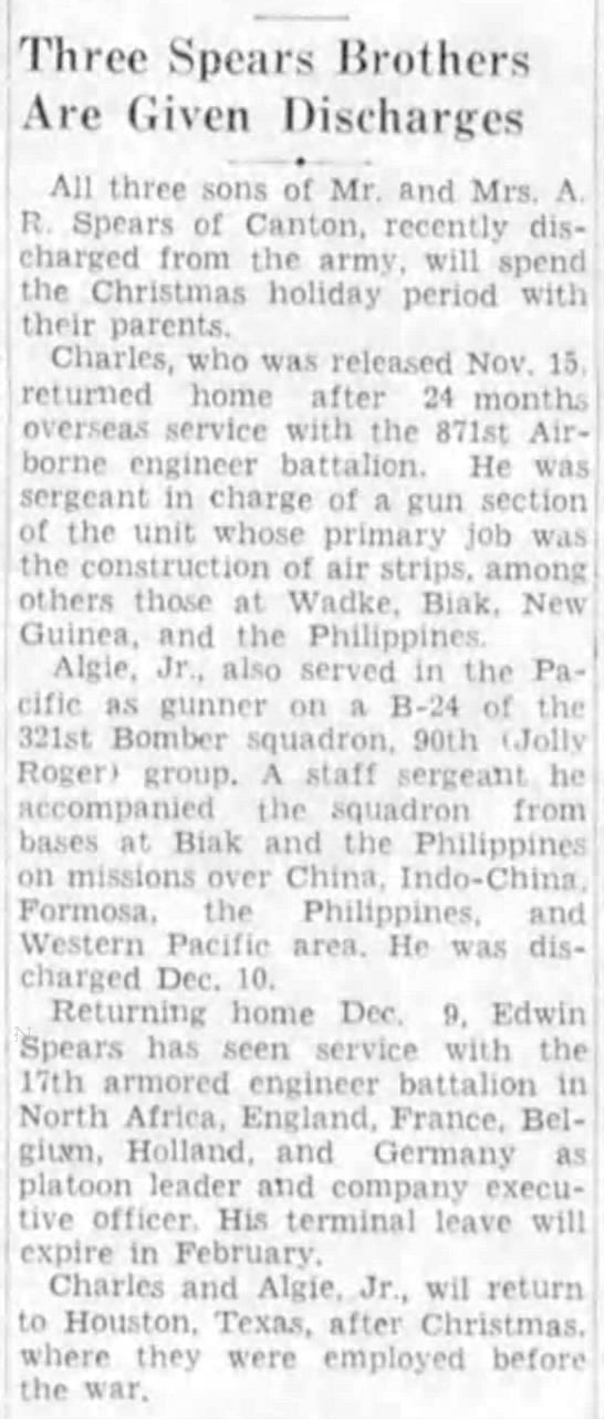 Edwin E Spears Asheville Citizen-Times (Asheville, Buncombe, North Carolina, United States of America) · 16 Dec 1945