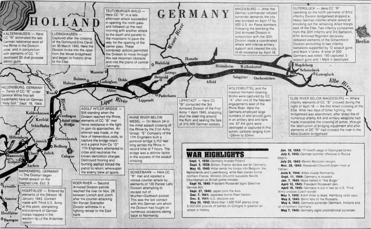 thumbnail interactive-video image 1 of 2nd Armored Division 'Hell On Wheels' Military Map Print - WWII Axis War Reproduction 1 of 5