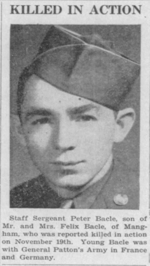taff Sergeant Peter Bacle 1922 - 1944