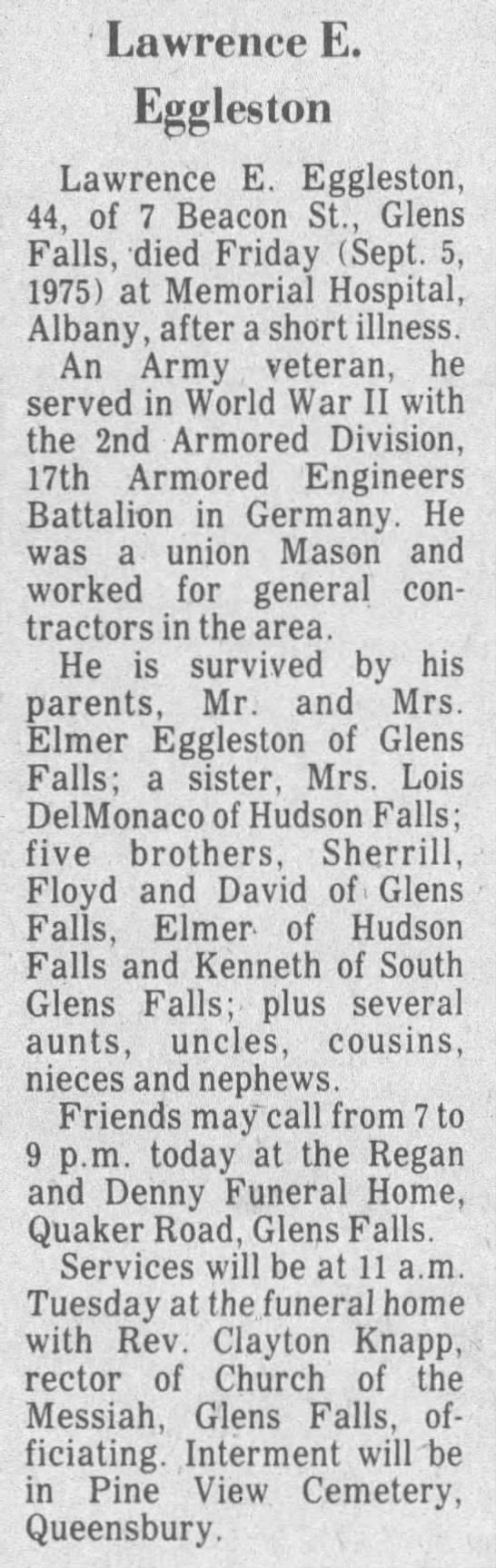 Lawrence E Eggleston - The Post-Star (Glens Falls, Warren, New York, United States of America) · 8 Sep 1975,