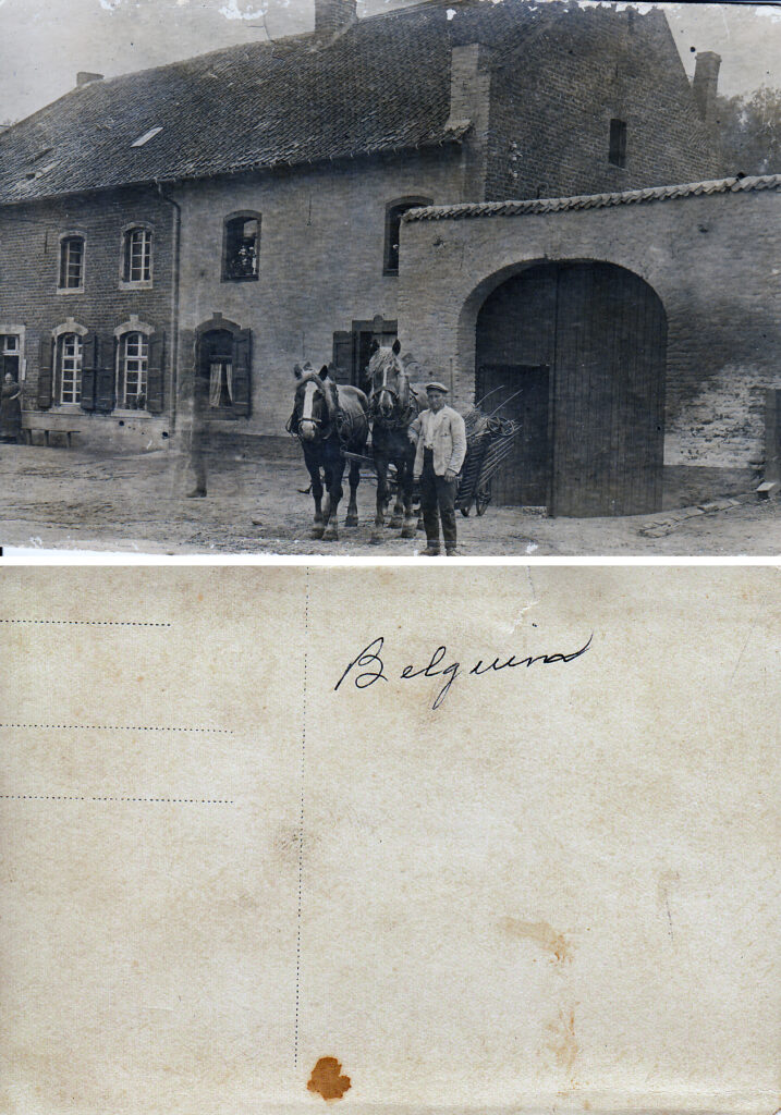 Postcard of Belgium farmers, send home by PFC David Hiett (Courtesy: M. Hiett) 