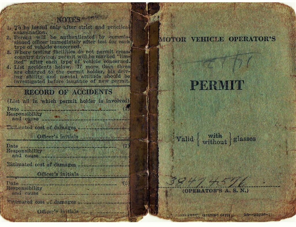 Drivers Permit of PFC David Edd Hiett (Courtesy Mark Hiett)