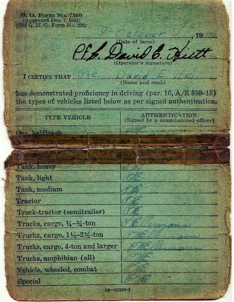 Drivers Permit of PFC David Edd Hiett (Courtesy Mark Hiett)