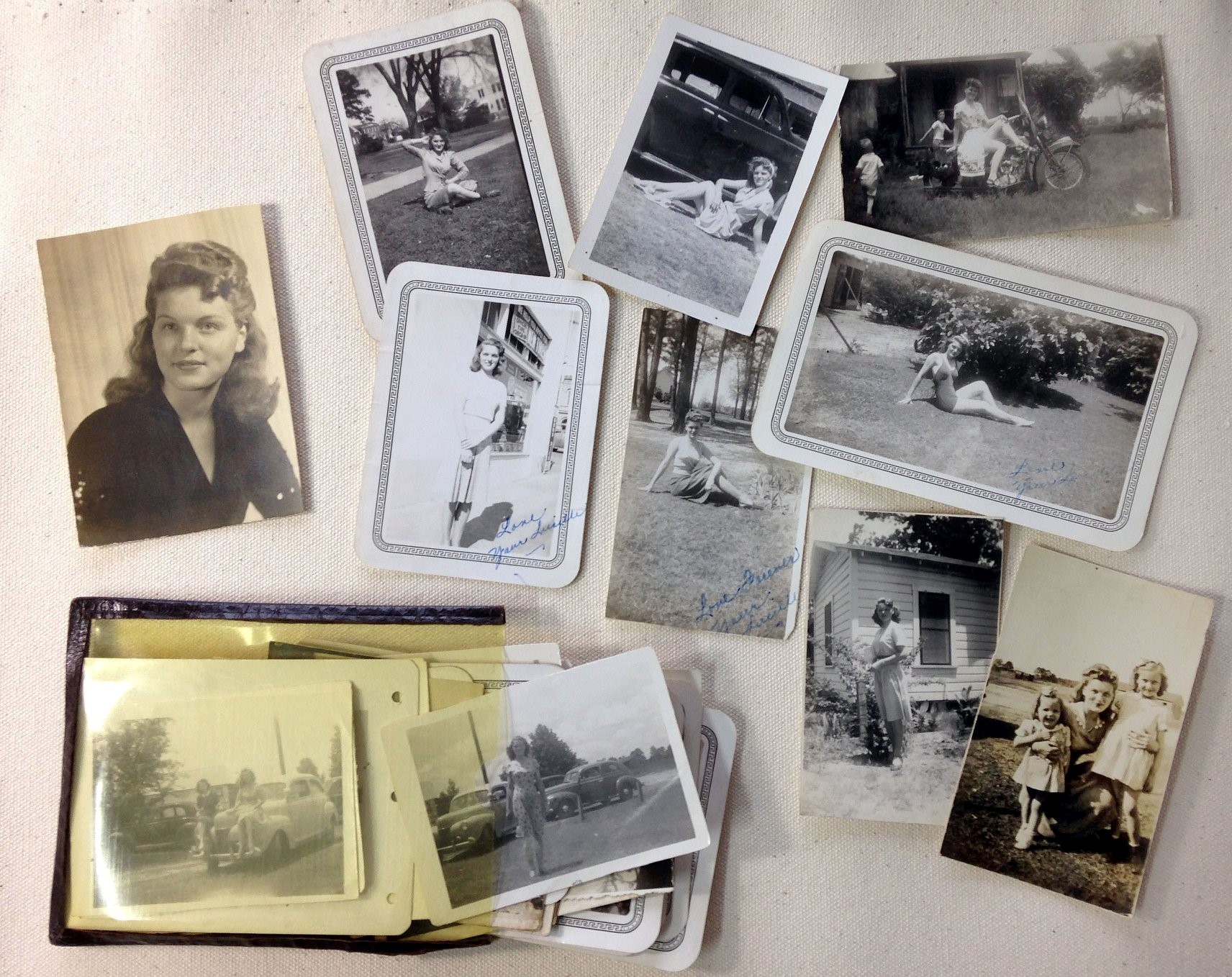 Lucille Alyne Scharff Hiett. The little pouch of photos PFC David E Hiett carried during the war that were so popular in the 3rd squad of the 17th Engineers, Company C. (Courtesy Mark Hiett)
